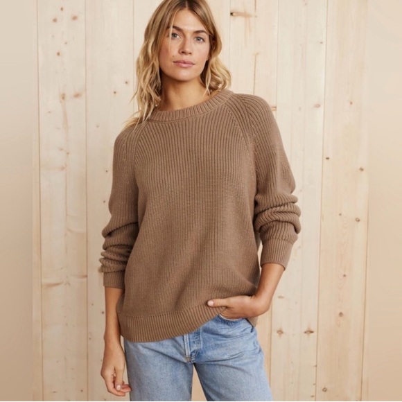 Jenni Kayne Beachwood Brown Cotton Crew Neck Fisherman Sweater - Picture 2 of 4